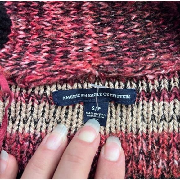 American Eagle Striped Waterfall Sweater Cardigan Size S Burgundy Pink Women’s - Picture 7 of 16